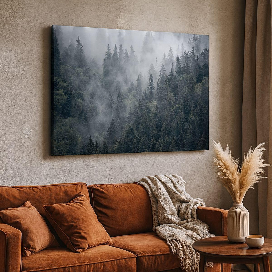 Bilder auf Leinwand 100x70cm Leinwandbild mit Rahmen Wald Baum Natur Gross Wanddeko Bild Schlafzimme