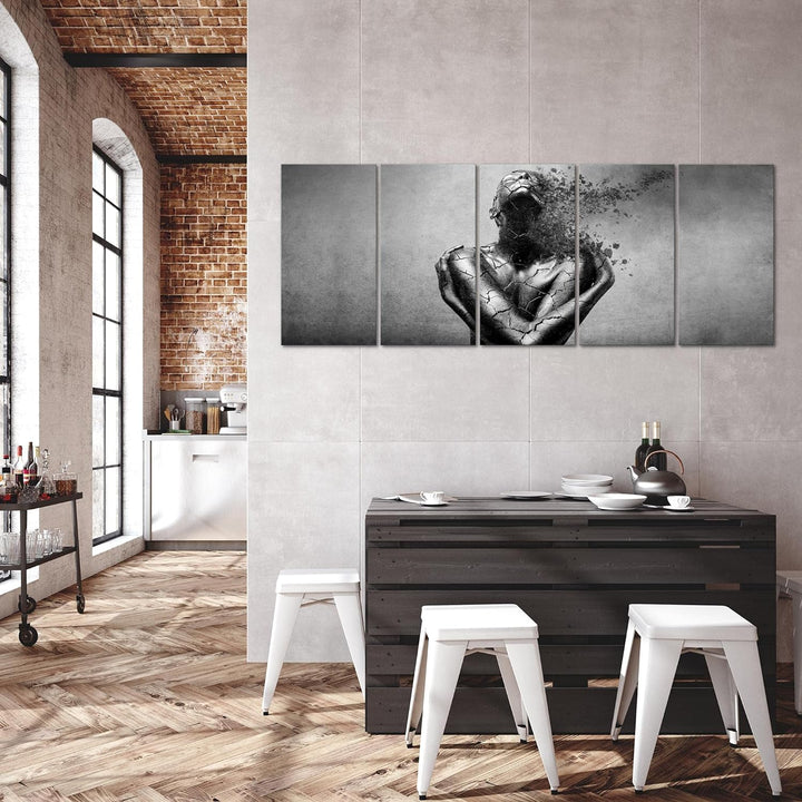 Runa Art Wandbild XXL Abstrakt Mensch Wohnzimmer Schlafzimmer 200 x 80 cm Schwarz Weiss 5 Teilig - M