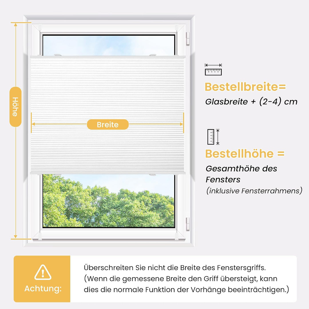 BelleMax Plissee Verdunklung Klemmfix Wabenplissee ohne Bohren Weiss-Weiss 40x100cm(BxH), Thermo Ver
