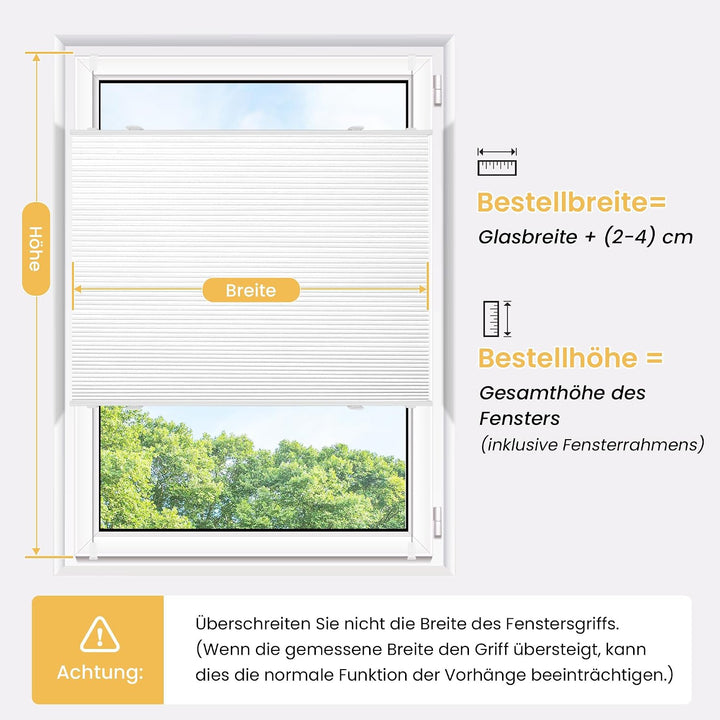 BelleMax Plissee Verdunklung Klemmfix Wabenplissee ohne Bohren Weiss-Weiss 40x100cm(BxH), Thermo Ver