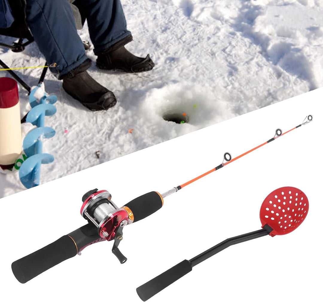 Eisangelruten-Rollen-Combo, Tragbares Winter-Eisangelgerät-Set mit Angelschnur, Eisangelhaken, Eissc