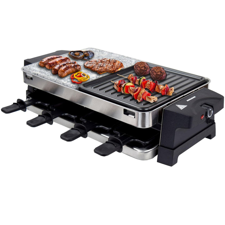 Syntrox Germany RAC-1500W-Bern Edelstahl Design Raclette mit heissem Stein und Grillfläche - für bis