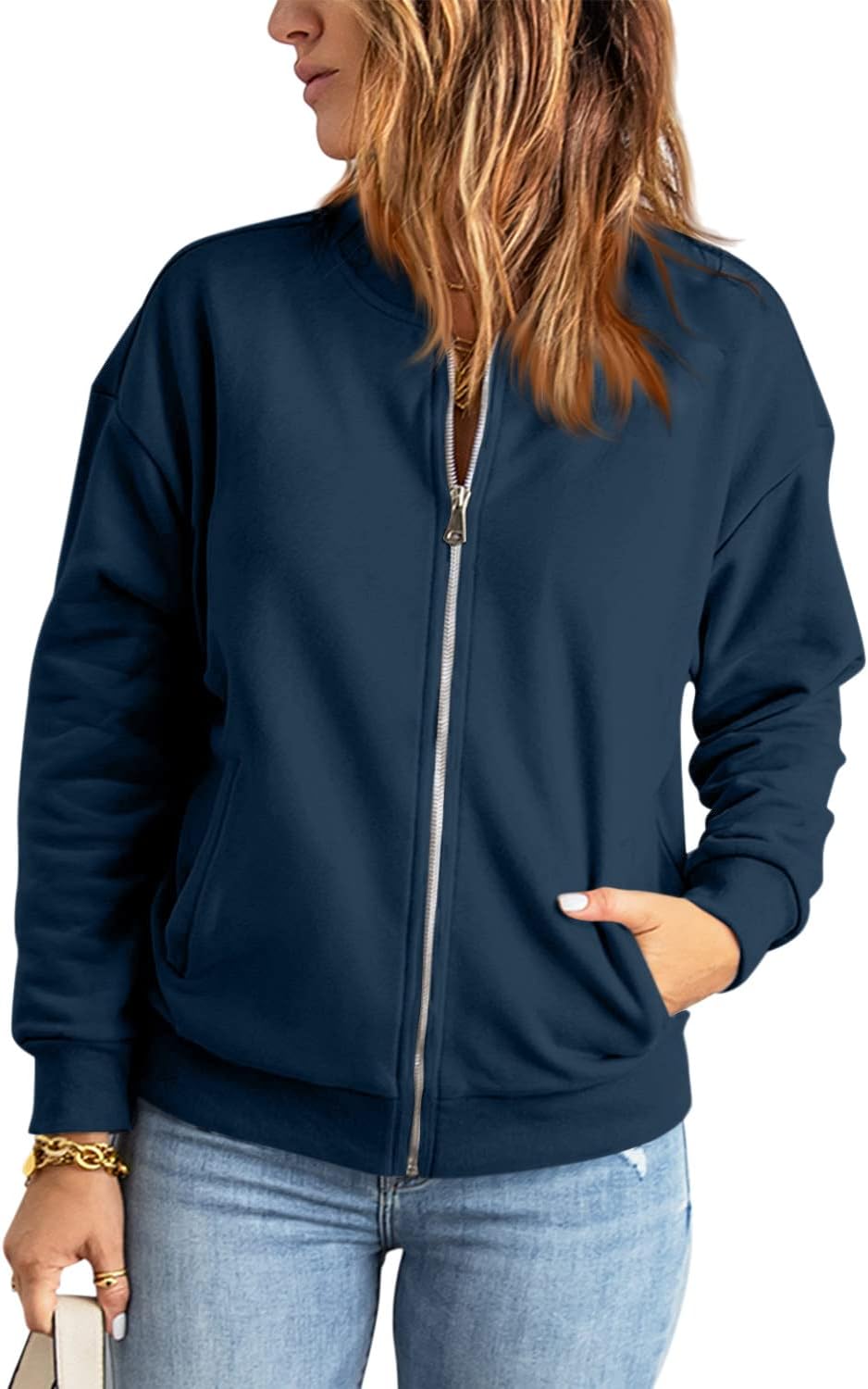 GeGekoko Zip Sweatshirt Damen übergrosse Jacket Sweatshirt Einfarbige Loose Langarm Tops Oberteile m