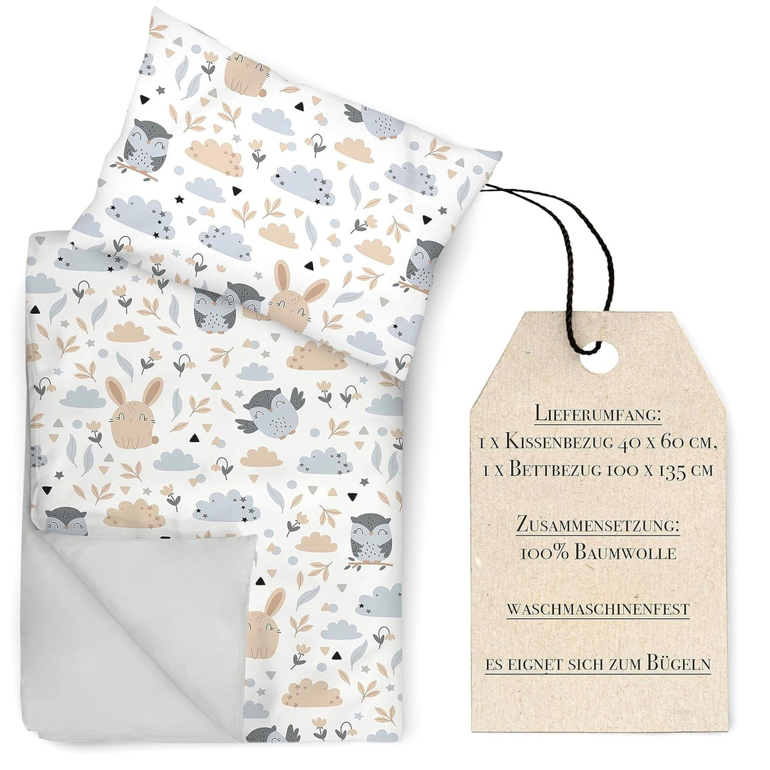 Amilian Kinder Bettbezug aus Baumwolle 100x135 - Weiche Bettwäsche für Kinderbett - Pflegeleichte Ki