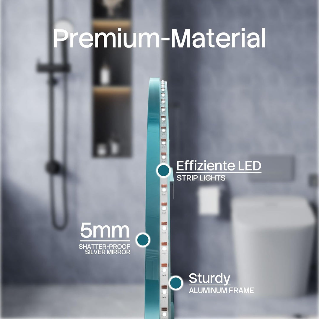 HySail Badspiegel mit Beleuchtung, 5mm Hochauflösender Silber-Spiegel, 3 Farbtemperaturen & Dimmbare