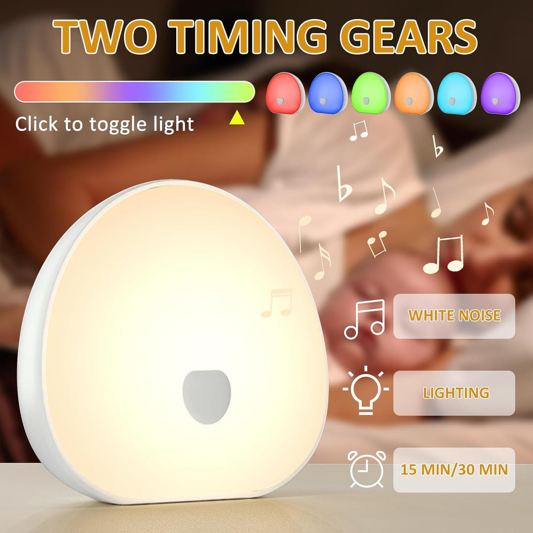White Noise Machine Baby, Tragbare Einschlafhilfe Babys mit weissem Rauschen, 7 Bunte Licht, Beruhig