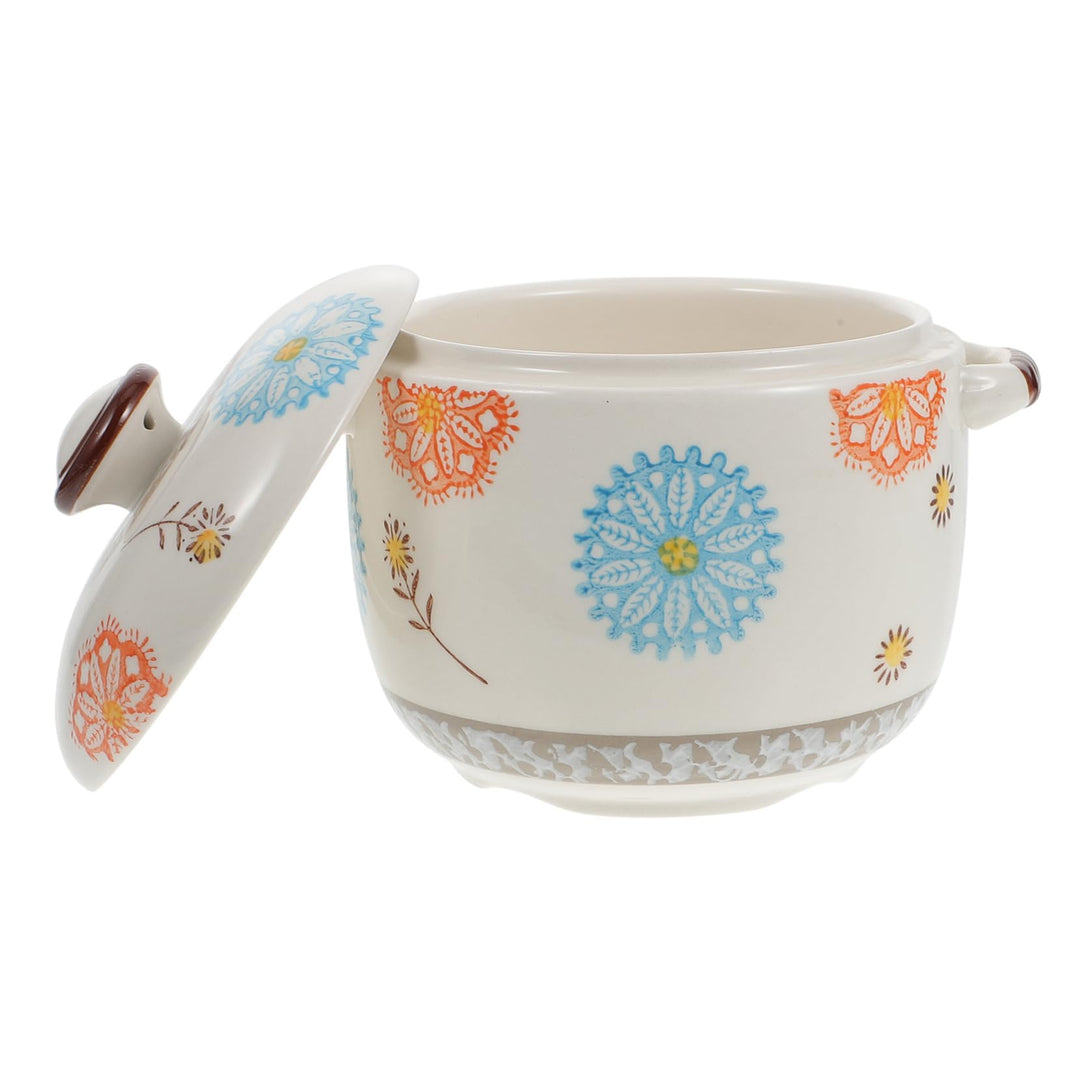 Cabilock Keramik Eintopfbecher mit Deckel 450ml und 1000ml Hitzebeständig und Einfaches Design für H