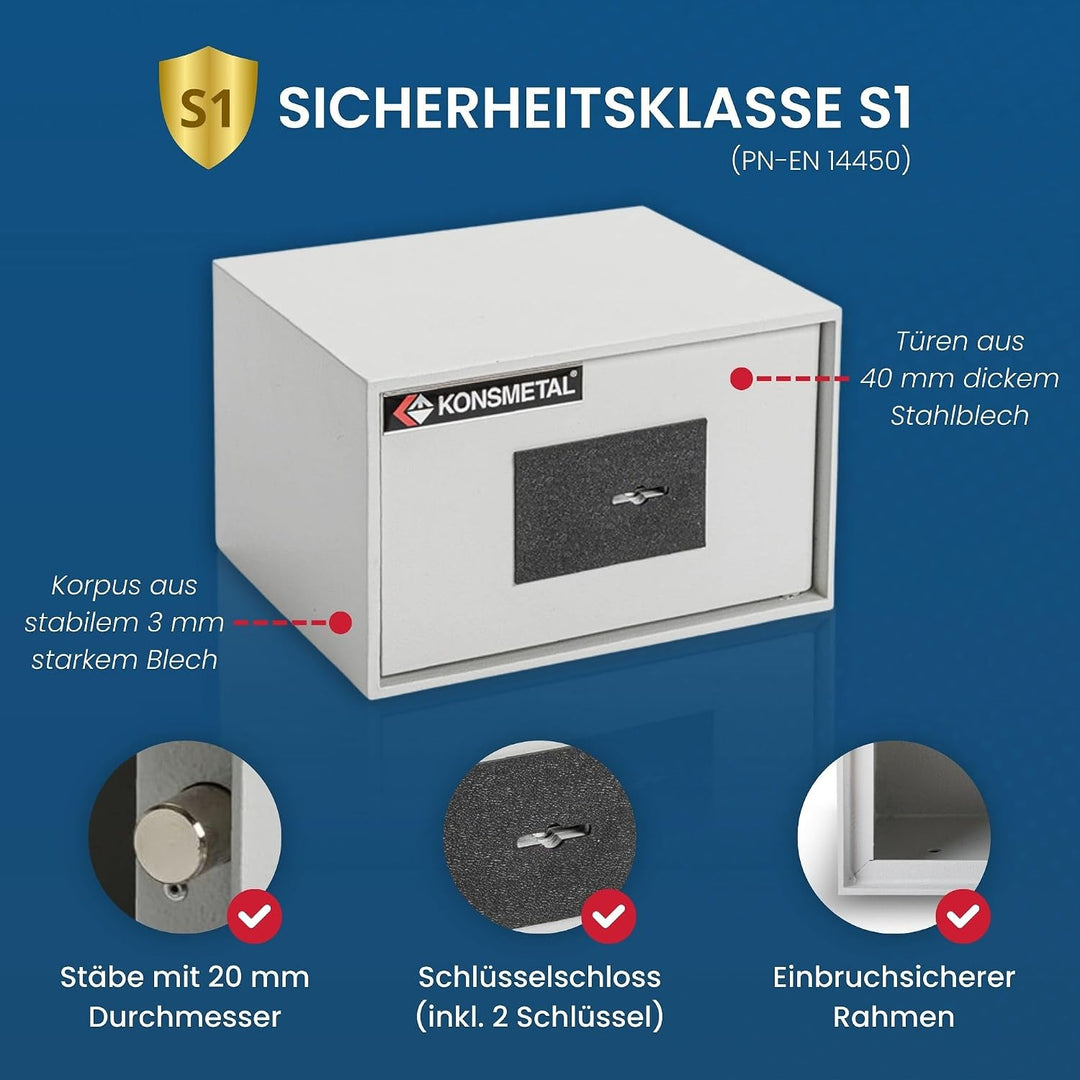 Konsmetall - Tresor für Zuhause Kolibri 2.0 34 S1, Safe Tresor mit Schlüssel Abschliessbar, Möbeltre