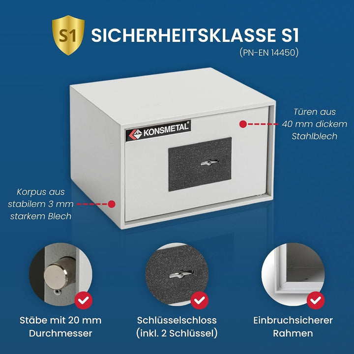 Konsmetall - Tresor für Zuhause Kolibri 2.0 34 S1, Safe Tresor mit Schlüssel Abschliessbar, Möbeltre