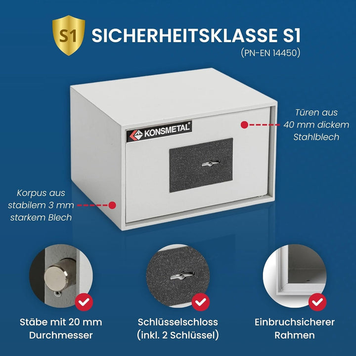 Konsmetall - Tresor für Zuhause Kolibri 2.0 16 S1, Safe Mit Schlüssel Abschliessbar, Möbeltresor 15,