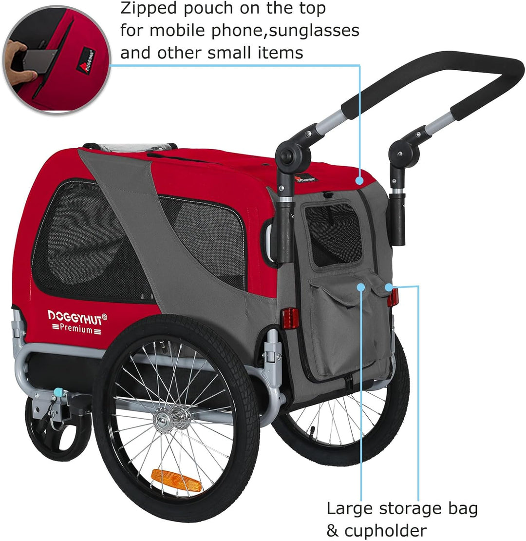 DOGGYHUT® Premium MEDIUM Hundefahrradanhänger & Jogger 2in1 Fahrradanhänger 80104 (Rot)