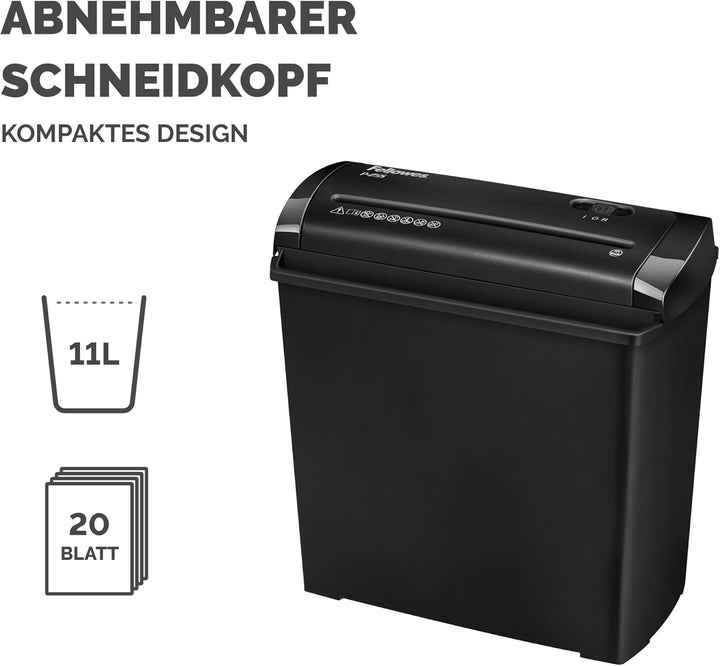 Fellowes Aktenvernichter 5 Blatt Streifenschnitt 7mm, Papierschredder für Zuhause, Powershred P-25S,