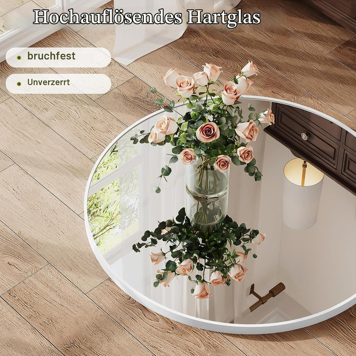 Dripex Rund Wandspiegel 70cm mit Aluminiumrahmen,dekorativer HD Wandspiegel Schminkspiegel für Badzi
