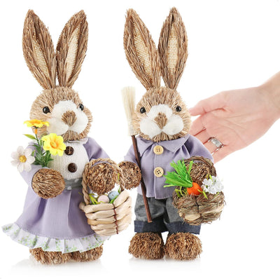 com-four® 2X Stroh Osterhase handgemacht - Deko-Osterhase zur Osterdekoration - Strohfiguren für Ost