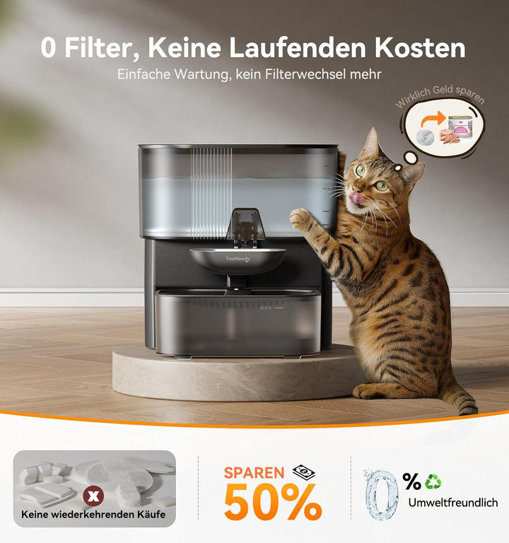 Katzenbrunnen Kabellos, FEELNEEDY Katzenbrunnen ohne Filter, mit Schmutz-Wasser-Trennung|Edelstahlsc