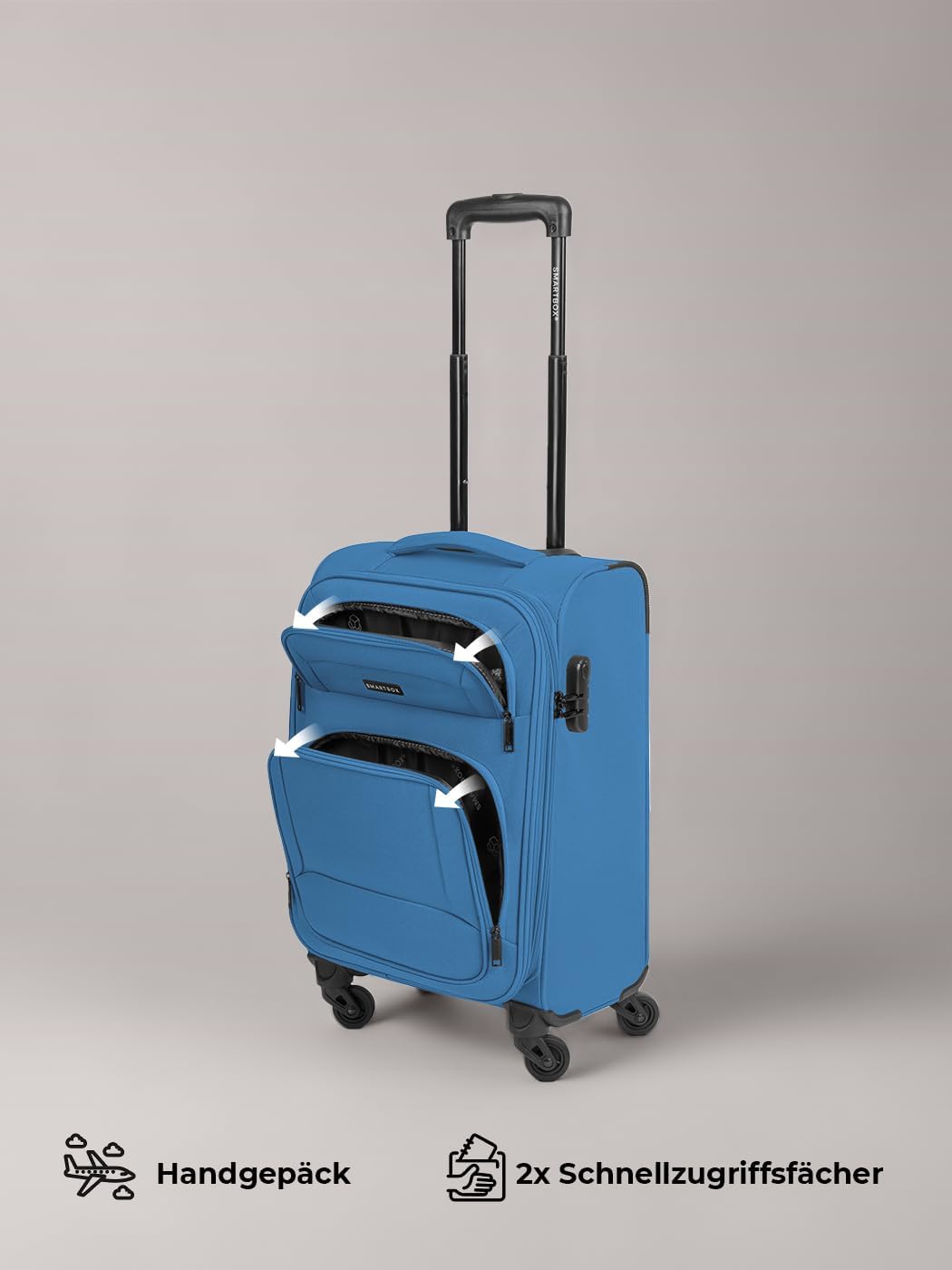 SMARTBOX Weichgepäck Kabinen-Koffer für Damen & Herren | Kleiner Cabin-Trolley 36 x 23 x 57 cm | 4 R