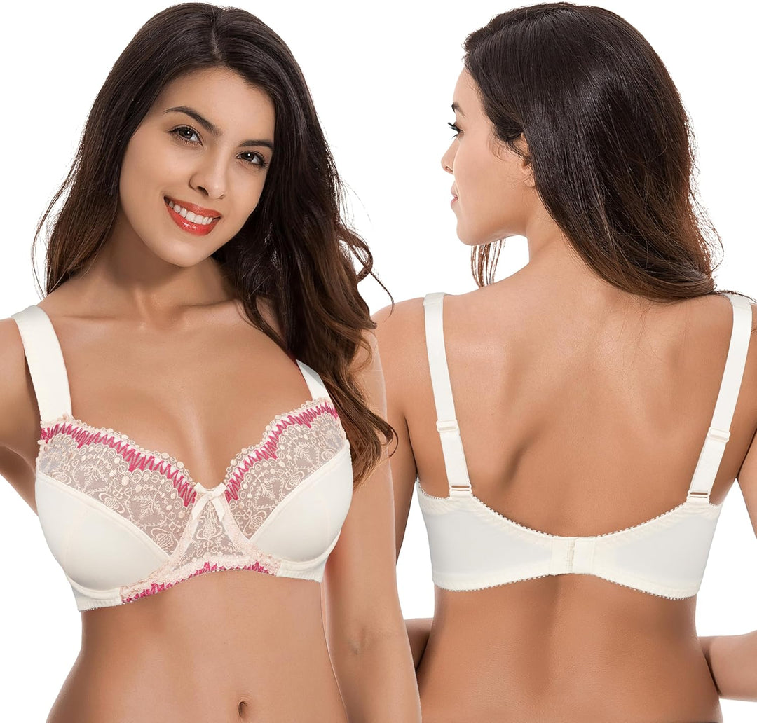 Curve Muse Damen Übergrösse Minimizer Bügel-BH mit Stickspitze - 2er Pack 75C Blauer Dunst, Hell-pin