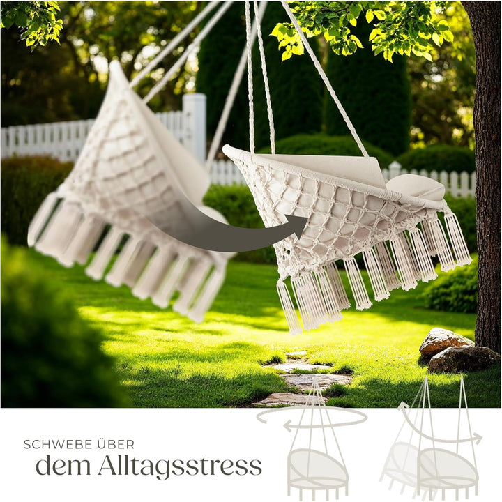 tectake® Indoor und Outdoor Hängesessel, Terrassen und Balkonmöbel, Hängesessel mit Gestell, robuste