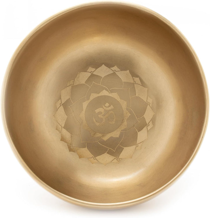 Tibetische Klangschale ca. 400g mit OM-Mandala-Gravur – Handgeschmiedet in Nepal – Fair Trade – Für