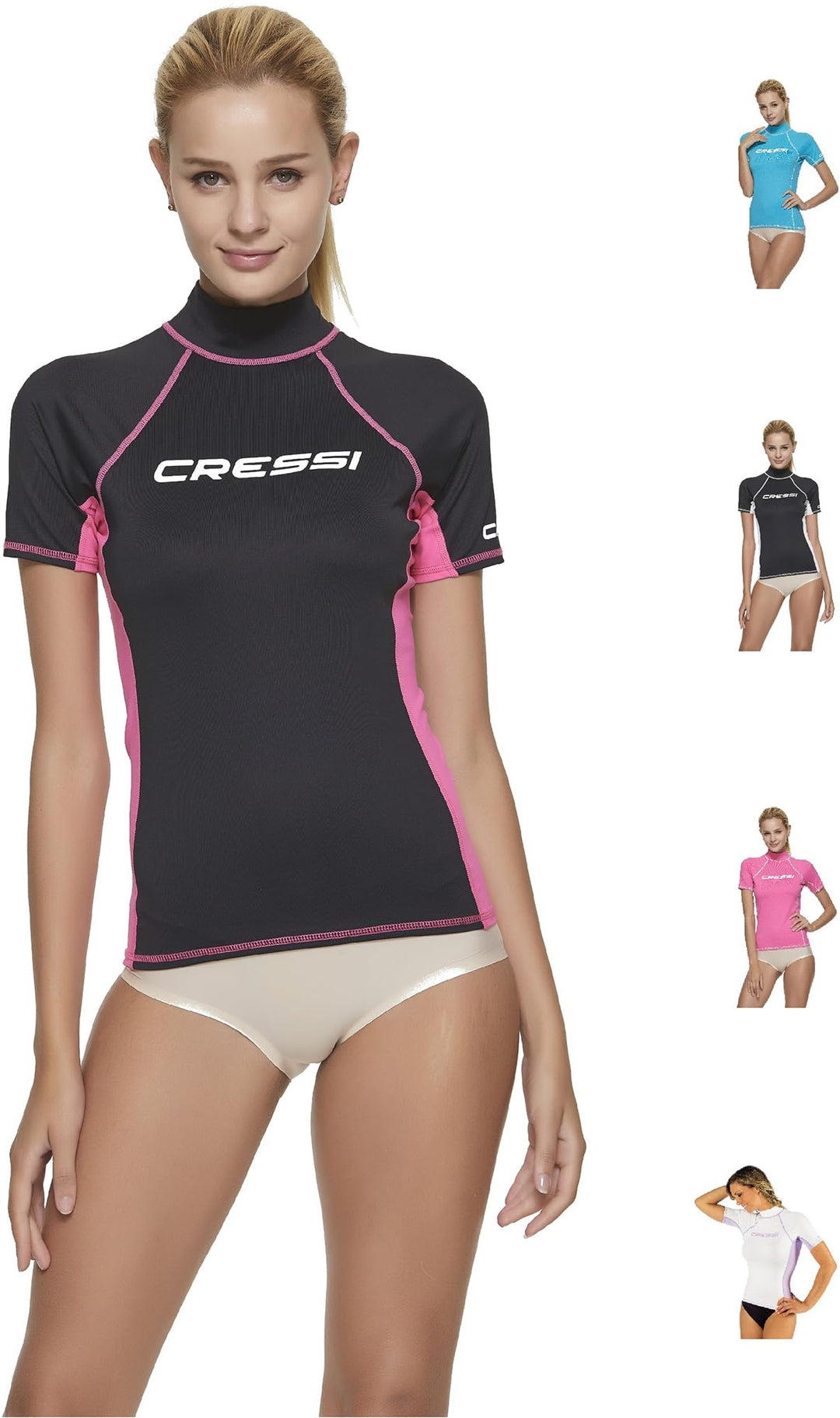 cressi Damen Rash Guard Lady Rashguard Kurze Ärmel Schwarz/Rosa XS, Kurze Ärmel Schwarz/Rosa XS
