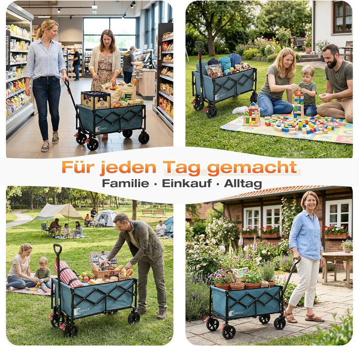 SUNULA Bollerwagen Faltbar Klein 80L 100KG, Faltbarer Handwagen, Klappbarer Faltbollerwagen mit Halb