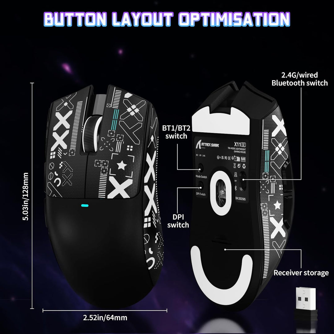 ATTACK SHARK X11 SE Kabellose Gaming-Maus, PixArt PAW3311 Gaming-Sensor, BT/2.4G Wireless/Kabelgebun