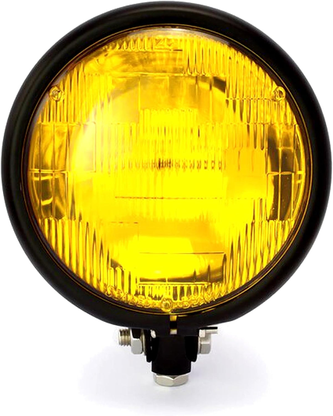 Schwarze Frontscheinwerfer Motorrad mit Gelben Linsen 5.75" 12V 55W Bates Optik - Metallgehäuse