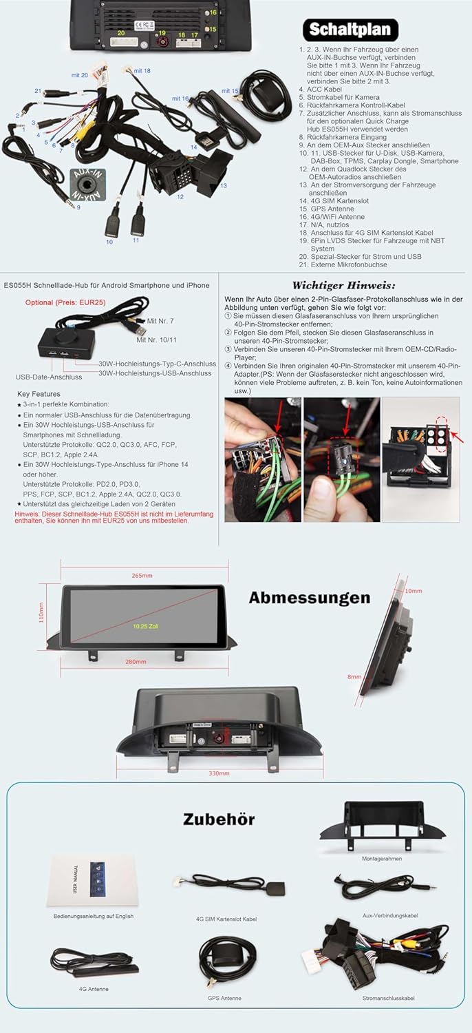 Erisin 10.25" 8-Kern 4GB+64GB Android 14 Autoradio Bluetooth mit GPS Navi für BMW 3er F30 F31 F34 4e
