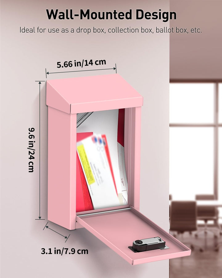 Uniclife Rosa Metall Wandbriefkasten mit Schlitz oben, Schlüssel-Dropbox mit Zahlenschloss für ausse