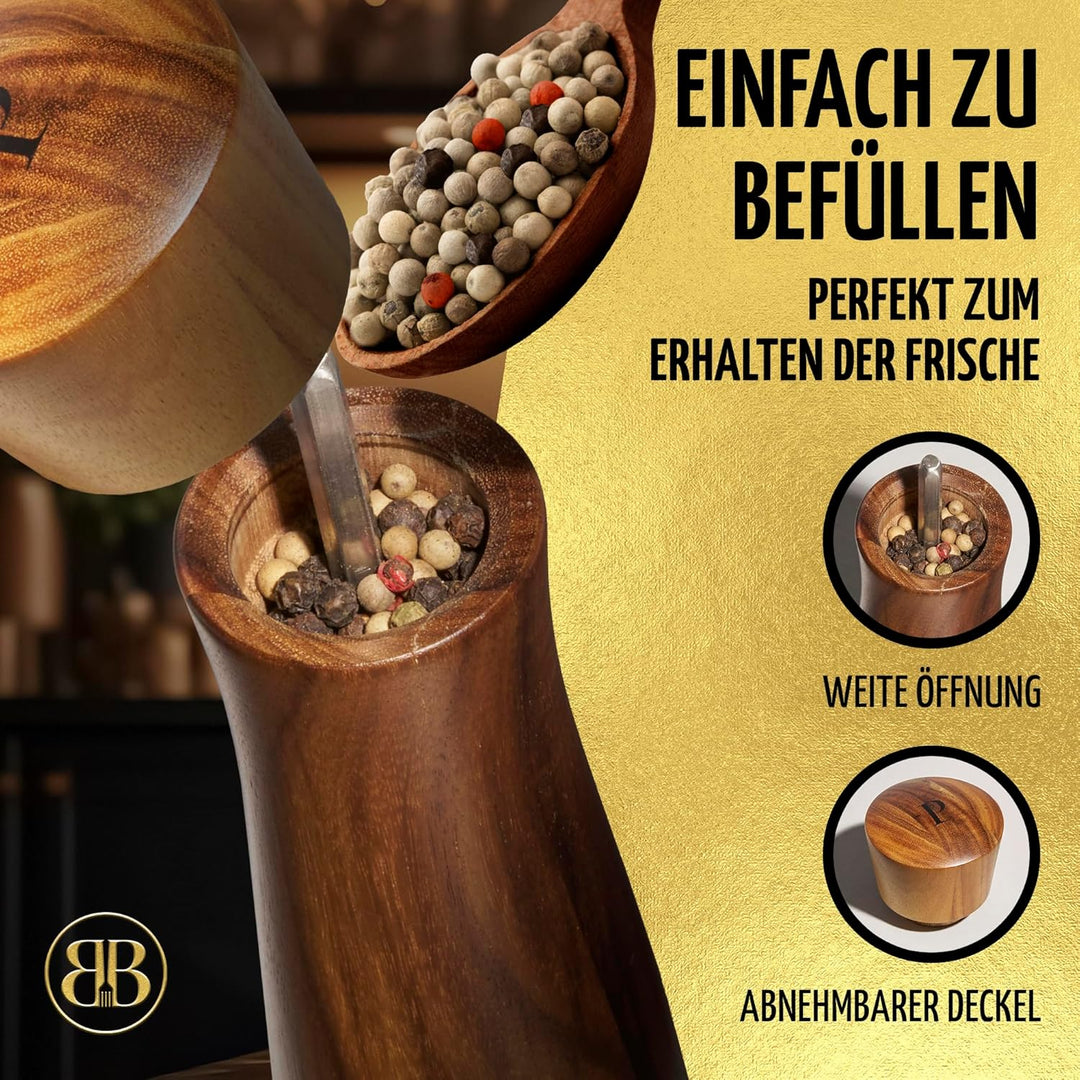 BUTLERBELL® Salz und Pfeffermühle Holz in Luxus Geschenkbox mit Herz ideal als Hochzeitsgeschenk | G