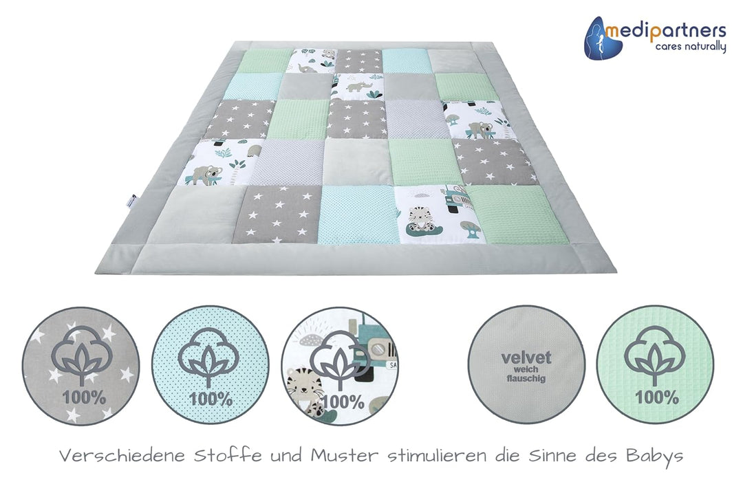 Medi Partners Krabbeldecke 100% Baumwolle 100x100cm multifunktional Dick Weich Spielmatte Baby Laufg
