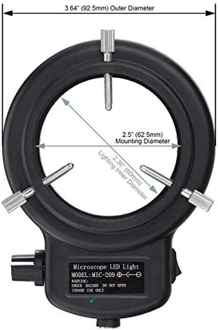 AMSCOPE LED-144B-ZK 144 LED verstellbare Ringleuchte Ringlicht in Schwarz mit Einer Aufsatzgrösse vo