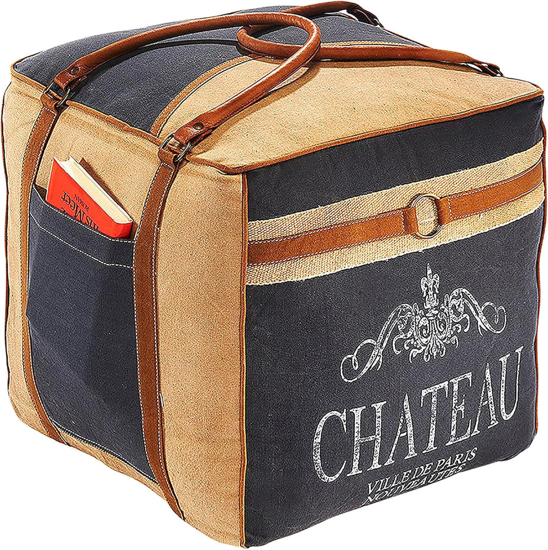 Kobolo Sitzpouf eckig Pouf Sitzwüfel Hocker - Chateau - aus Canvas - mit Applikationen