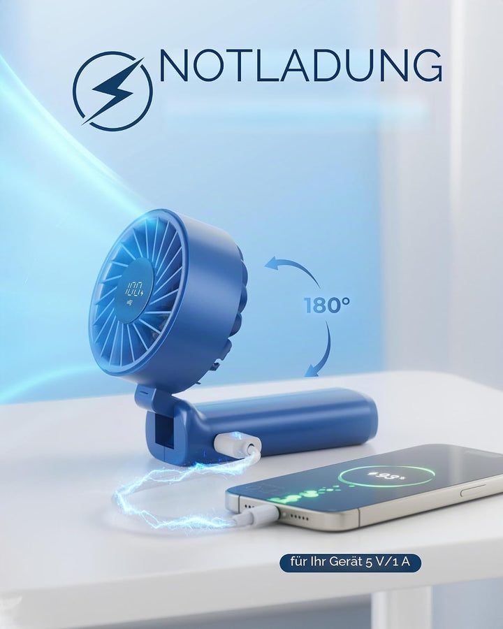 Peiyuu Handventilator, Tragbarer Mini Ventilator mit 4000 mAh, LED-Display Handventilator mit 6 Gesc