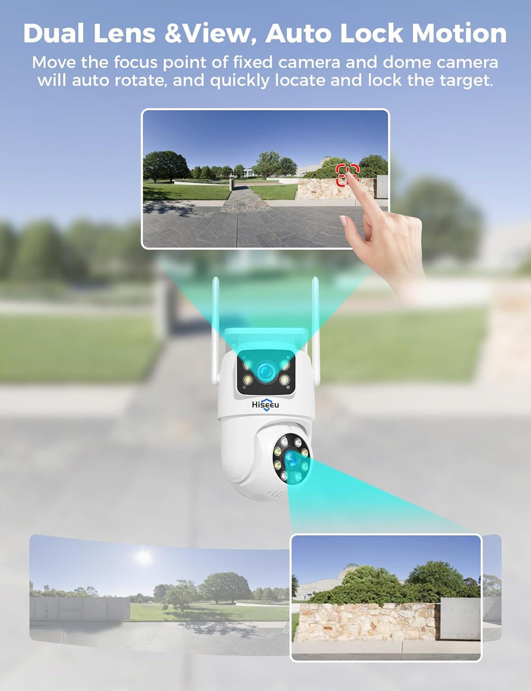 Hiseeu [Dual-Objektiv 3MP Überwachungskamera Aussen WLAN,2,4G/5G Dual-Ansicht PTZ WiFi Kamera Outdoo