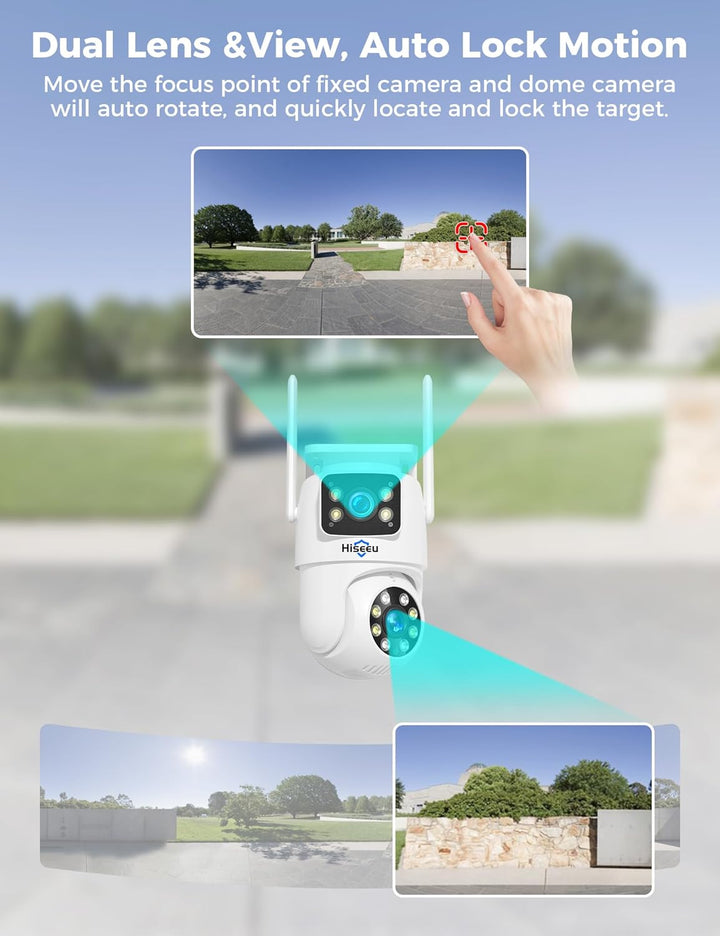 Hiseeu [Dual-Objektiv 3MP Überwachungskamera Aussen WLAN,2,4G/5G Dual-Ansicht PTZ WiFi Kamera Outdoo