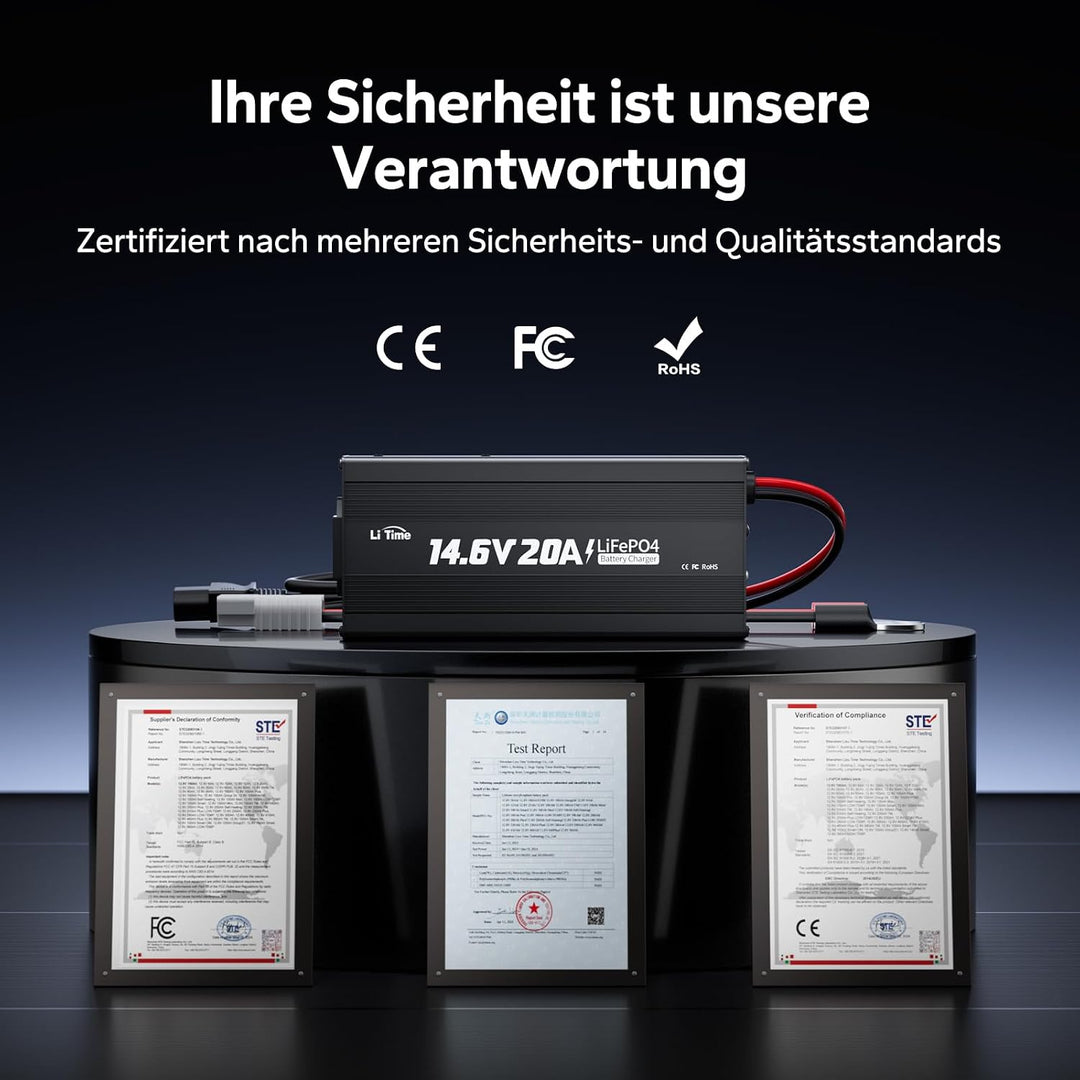 LiTime 14.6V 20A Lithium Batterieladegerät 12V LiFePO4 Batterieladegerät AC-DC Smart Charger mit And