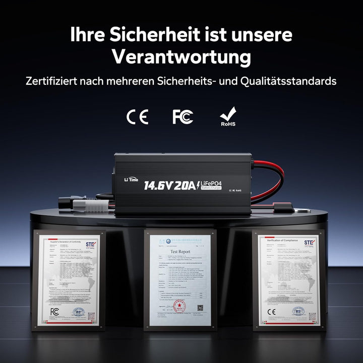 LiTime 14.6V 20A Lithium Batterieladegerät 12V LiFePO4 Batterieladegerät AC-DC Smart Charger mit And