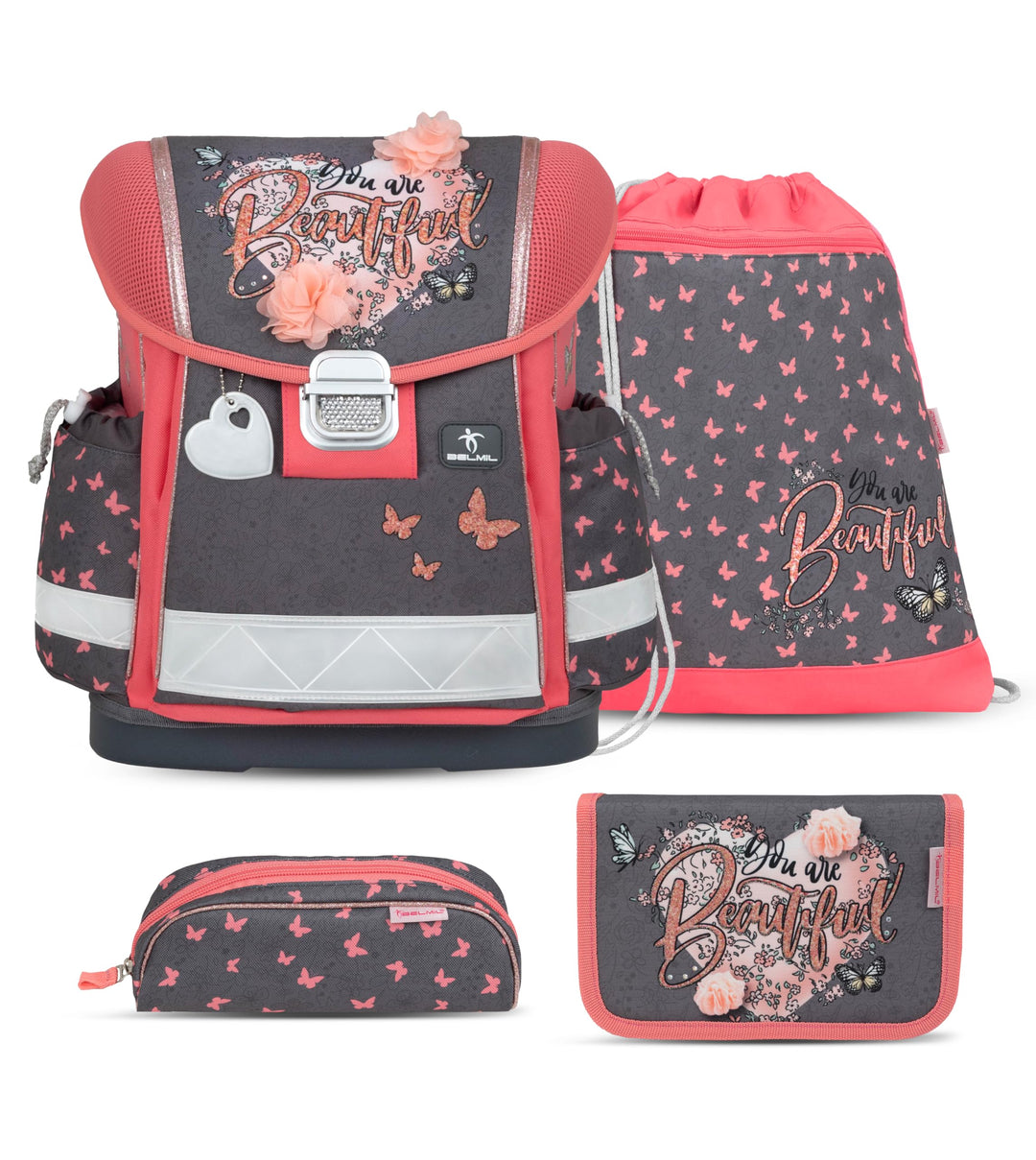 Belmil Classy Schulranzen Set 4 - teilig (403-13/AG/S) M Bloomy Blossom, M Bloomy Blossom
