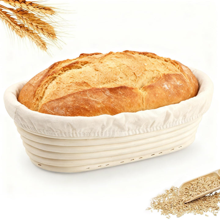 GEEKHOM Gärkörbchen Oval 25cm aus Natürlichem Rattan - Gärkorb Brot mit Waschbarem Bäckerleinen für