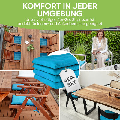Gräfenstayn® 8er-Set Sitzkissen 40x40x3cm mit Haltebändern für Indoor und Outdoor mit Öko-Tex Siegel