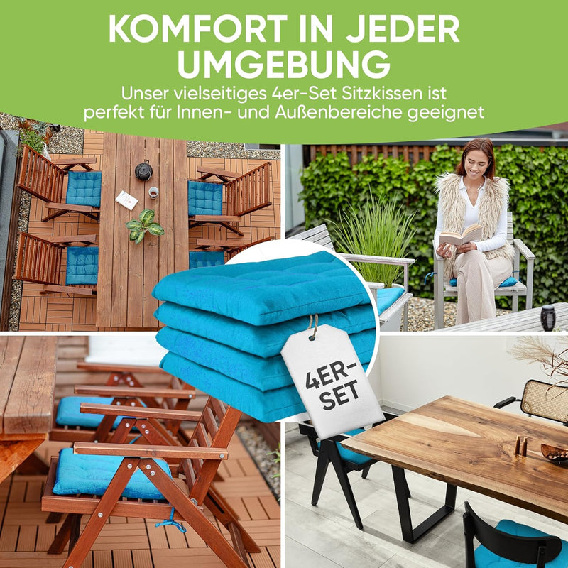 Gräfenstayn® 8er-Set Sitzkissen 40x40x3cm mit Haltebändern für Indoor und Outdoor mit Öko-Tex Siegel