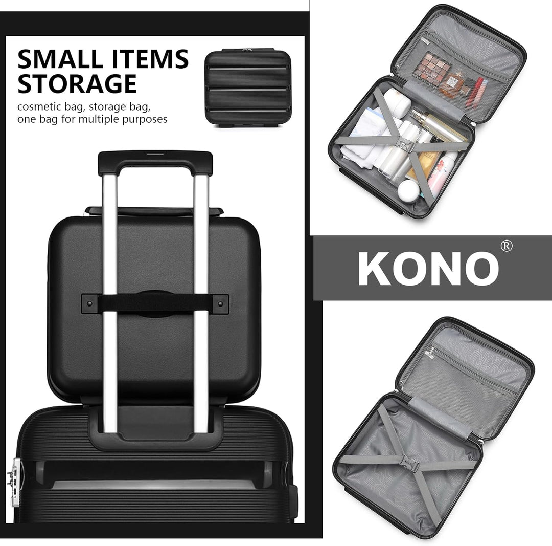 KONO Koffer Trolleys Klein Reisekoffer mit Rollen und TSA Schloss 3er Koffer Set Schwarz