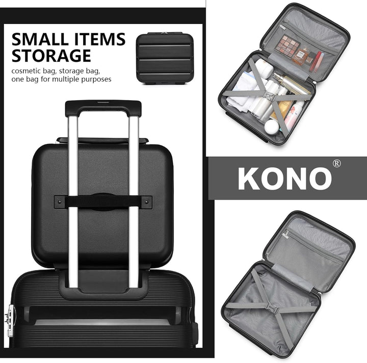 KONO Koffer Trolleys Klein Reisekoffer mit Rollen und TSA Schloss 3er Koffer Set Schwarz
