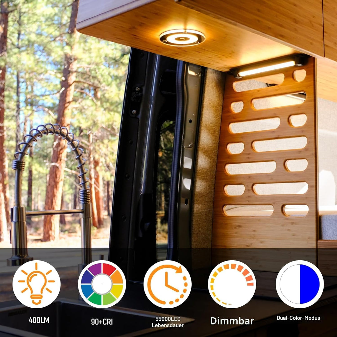 Obeaming 12V LED Deckenleuchte Wohnmobil, Dimmbar Panel Leuchte 120mm 4,5W 400LM Zwei Farbe (Warm We