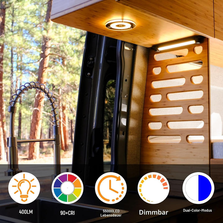 Obeaming 12V LED Deckenleuchte Wohnmobil, Dimmbar Panel Leuchte 120mm 4,5W 400LM Zwei Farbe (Warm We