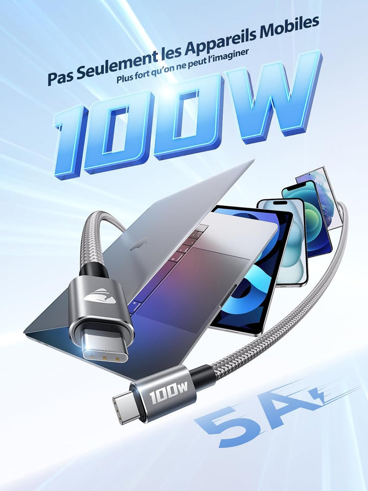 USB C auf USB C Kabel, [2 m/2 Stück] 100 W 5 A Schnellladekabel USB C Nylon geflochten für iPhone 17