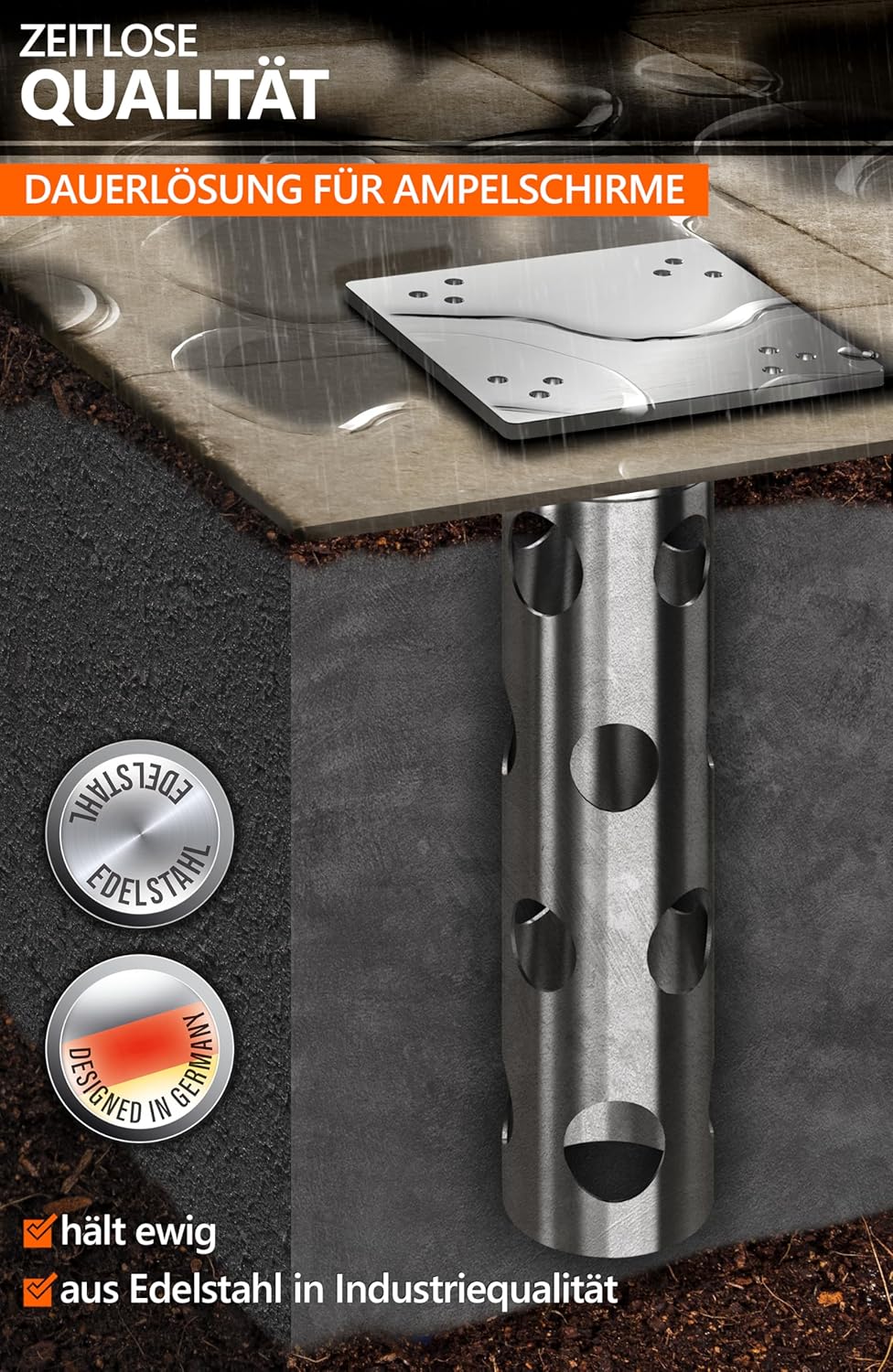 4smile Bodenhülse Sonnenschirm - Edelstahl Bodenanker Sonnenschirm SunnyGround zum Einbetonieren, bi