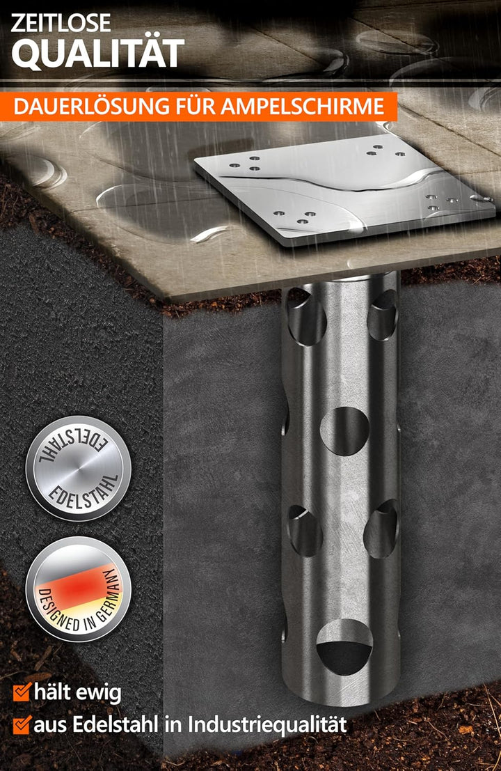 4smile Bodenhülse Sonnenschirm - Edelstahl Bodenanker Sonnenschirm SunnyGround zum Einbetonieren, bi