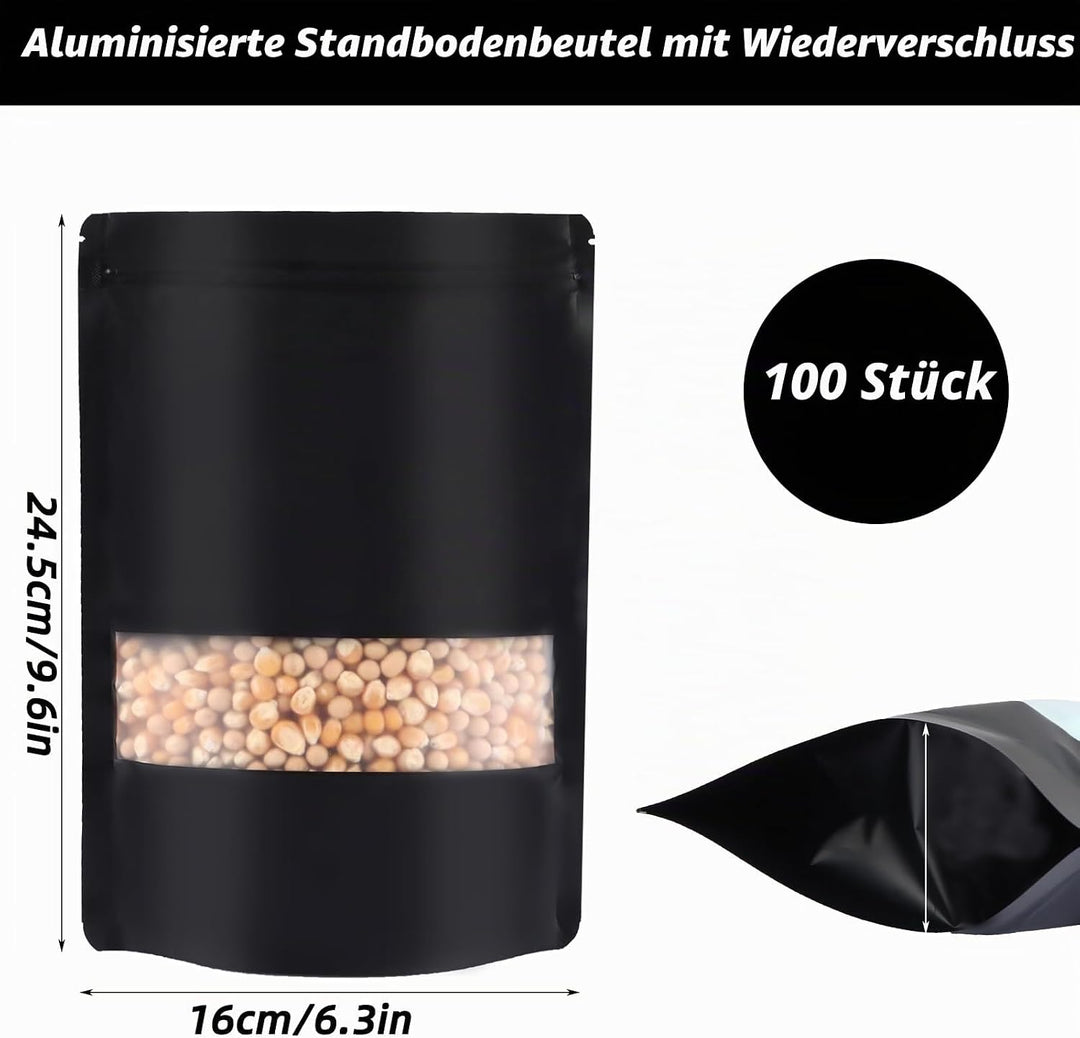 MIVIDE 100 Stück Mylar Beutel 16 x 24 cm, Zip Aluminium Folien Mylar Beutel, Wiederverschliessbare S